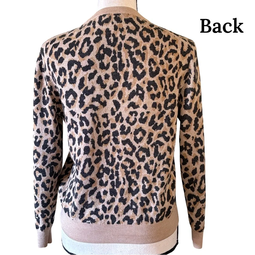 J Crew Leopard Crew Neck Merino Wool Sweater Size Medium